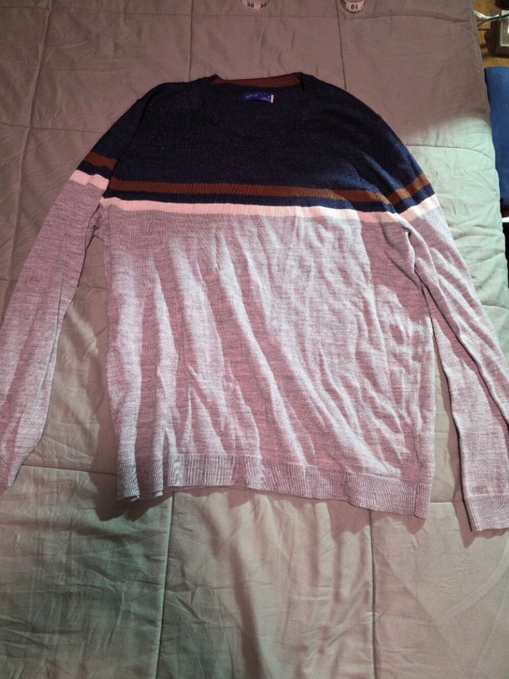 Apt 9 Mens XL Colorblock Crewneck Sweater Navy Brown Heather Gray Knit